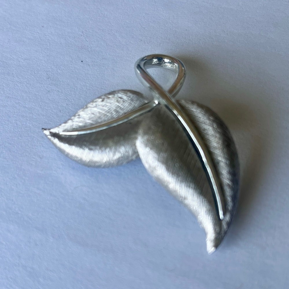 Vintage Marboux Double Leaf Silver Tone Brooch
